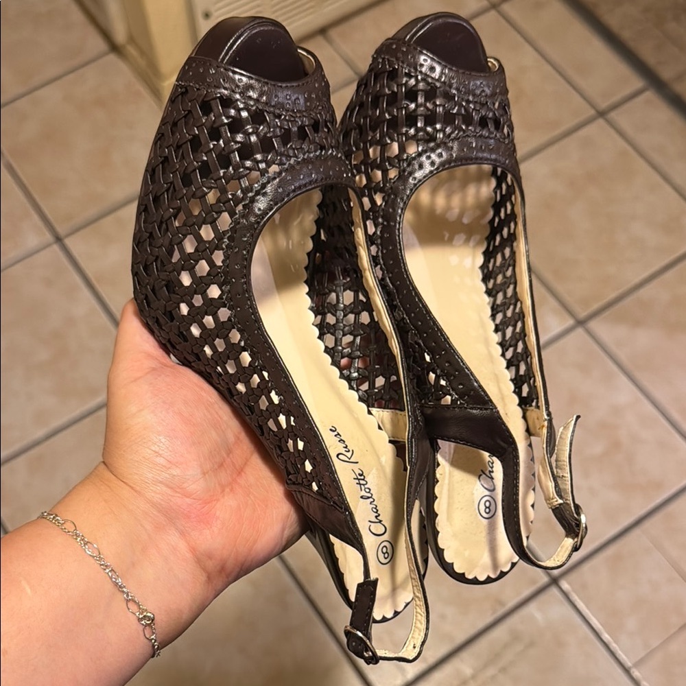 Charlotte Russe Brown Peep Toe Woven Sandals